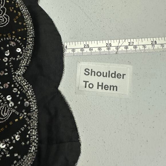 Odeon Women Sz 8 Beaded Sequin Evening Top Black Gatsby Art Deco Party Scalloped - Picture 7 of 8